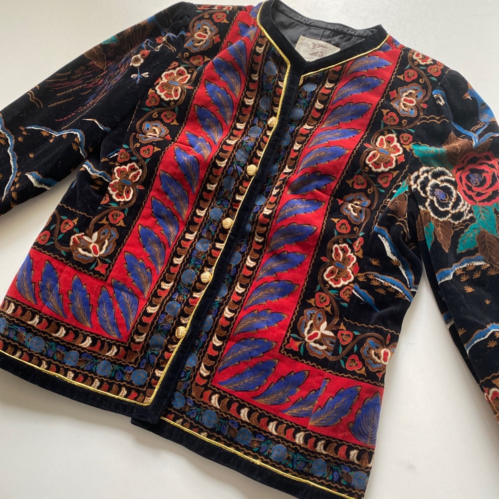 Vintage Saxton Hall Regal Velour Patterned Button Down Blazer Jacket Women’s M